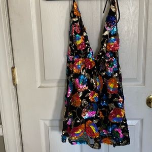 Backless Lucky in the Sky floral sequin dress with built in body suit